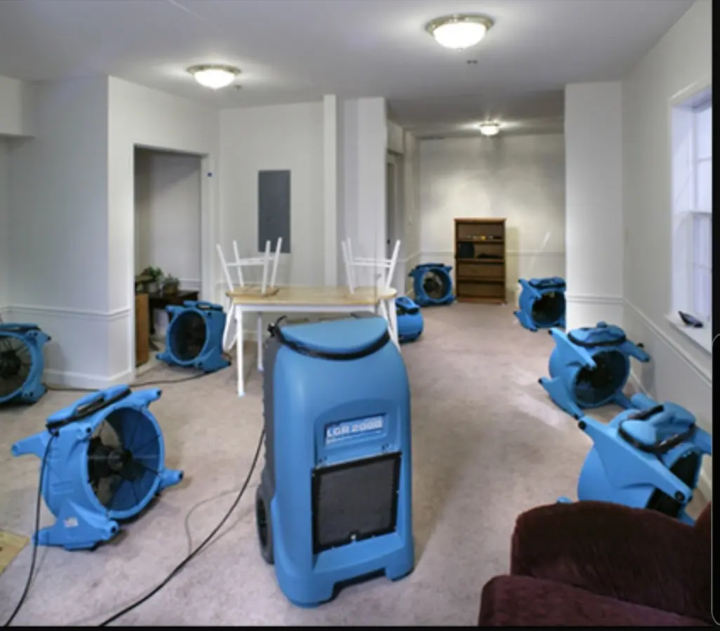 Air movers and dehumidifier setup for Water Extraction & Removal in Midlothian